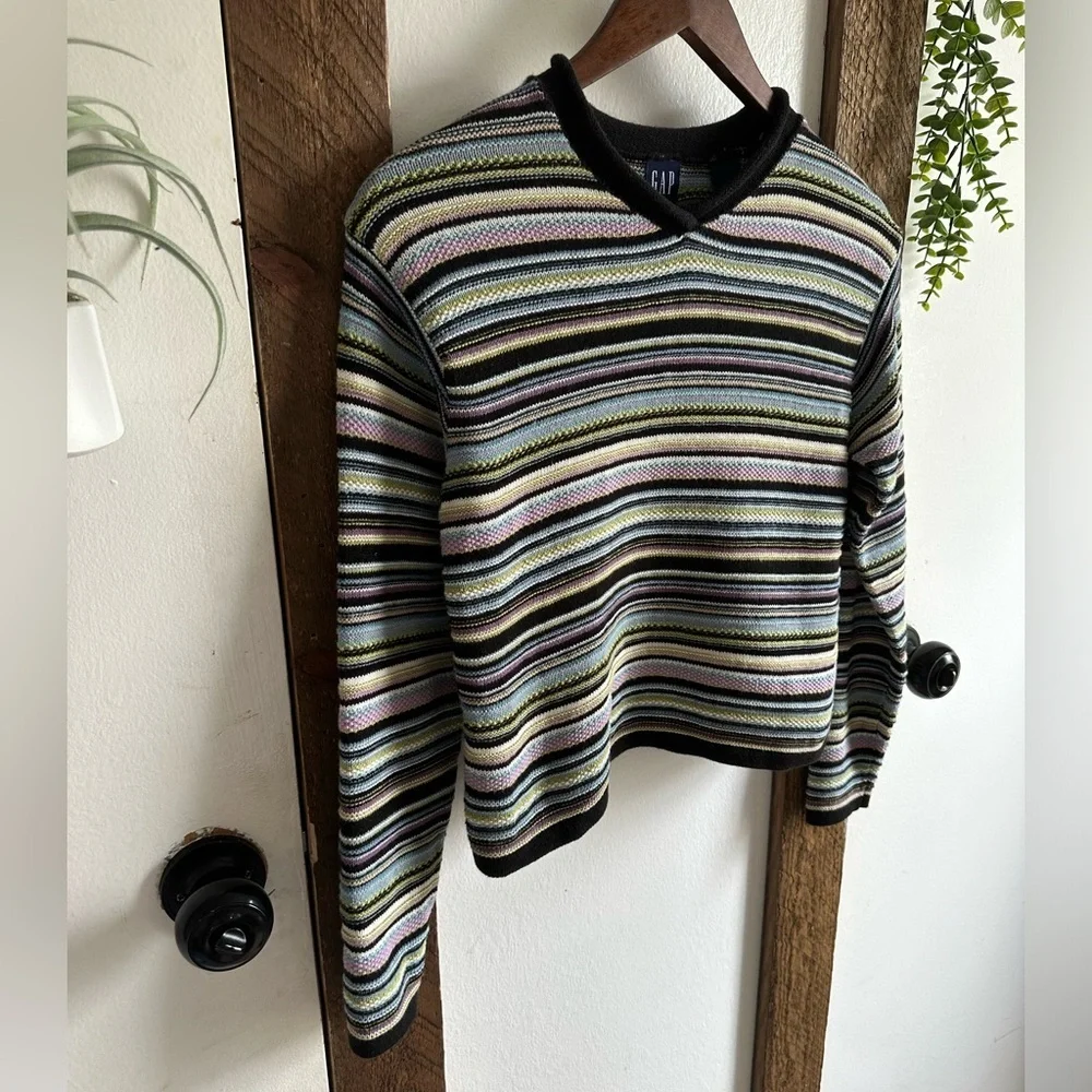 Vintage 90s GAP Girls Striped Heavy Cotton Sweater Size Medium